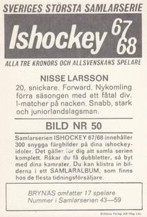 1967-68 Williams Ishockey (Swedish) #50 Nisse Larsson Back