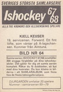 1967-68 Williams Ishockey (Swedish) #64 Kjell Keijser Back