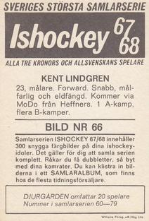 1967-68 Williams Ishockey (Swedish) #66 Kent Lindgren Back