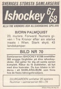 1967-68 Williams Ishockey (Swedish) #70 Bjorn Palmqvist Back