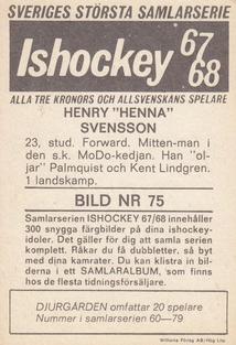 1967-68 Williams Ishockey (Swedish) #75 Henry Svensson Back