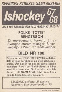 1967-68 Williams Ishockey (Swedish) #100 Folke Bengtsson Back