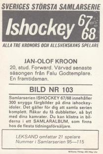 1967-68 Williams Ishockey (Swedish) #103 Jan Olof Kroon Back