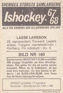 1967-68 Williams Ishockey (Swedish) #160 Lasse Larsson Back