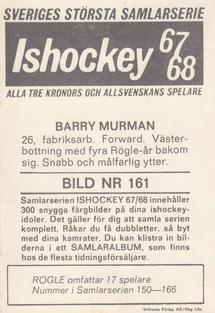 1967-68 Williams Ishockey (Swedish) #161 Barry Murman Back
