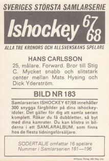 1967-68 Williams Ishockey (Swedish) #183 Hans Carlsson Back