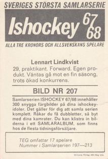 1967-68 Williams Ishockey (Swedish) #207 Lennart Lindkvist Back