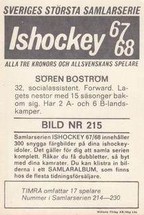 1967-68 Williams Ishockey (Swedish) #215 Soren Bostrom Back