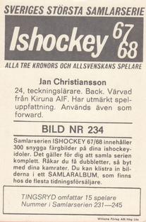 1967-68 Williams Ishockey (Swedish) #234 Jan Christiansson Back