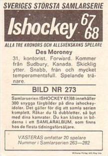 1967-68 Williams Ishockey (Swedish) #273 Des Moroney Back