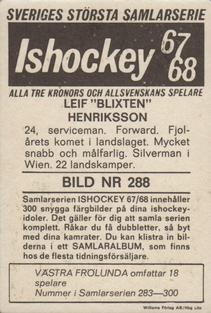 1967-68 Williams Ishockey (Swedish) #288 Leif Henriksson Back