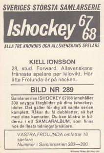 1967-68 Williams Ishockey (Swedish) #289 Kjell Jonsson Back