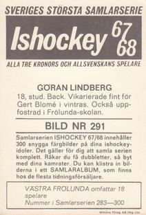 1967-68 Williams Ishockey (Swedish) #291 Goran Lindberg Back