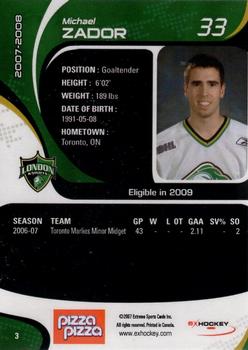 2007-08 Extreme London Knights (OHL) #3 Michael Zador Back