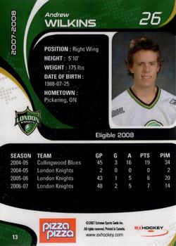 2007-08 Extreme London Knights (OHL) #13 Andrew Wilkins Back
