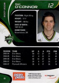 2007-08 Extreme London Knights (OHL) #22 Sean O'Connor Back