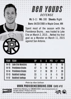 2015-16 Choice Providence Bruins (AHL) #10 Ben Youds Back