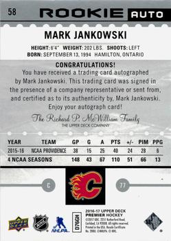2016-17 Upper Deck Premier #58 Mark Jankowski Back