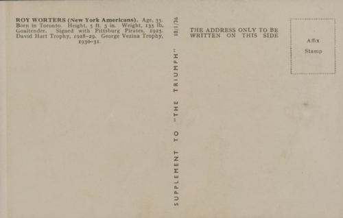 1935-36 Amalgamated Press The Triumph #NNO Roy Worters Back