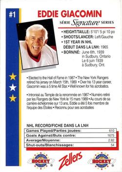 1995-96 Zellers Masters of Hockey Signature Series #NNO Eddie Giacomin Back