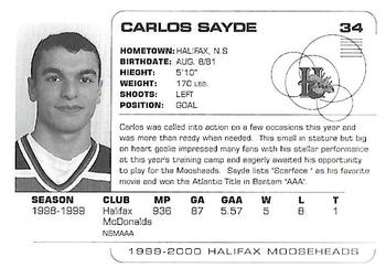 1999-00 Halifax Mooseheads (QMJHL) #NNO Carlos Sayde Back