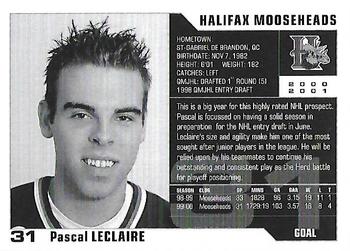 2000-01 Halifax Mooseheads (QMJHL) #NNO Pascal Leclaire Back