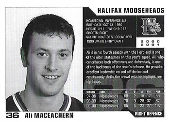 2000-01 Halifax Mooseheads (QMJHL) #NNO Ali MacEachern Back