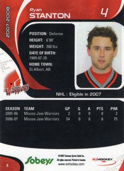 2007-08 Extreme Moose Jaw Warriors (WHL) #NNO Ryan Stanton Back