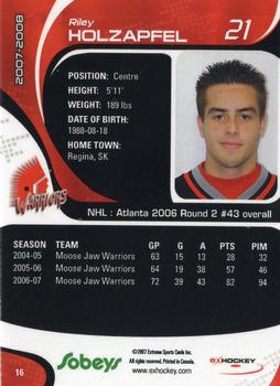 2007-08 Extreme Moose Jaw Warriors (WHL) #NNO Riley Holzapfel Back