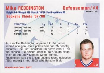 2007-08 Grandstand Spokane Chiefs (WHL) #NNO Mike Reddington Back