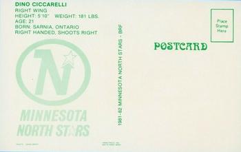 1981-82 Minnesota North Stars Postcards #7 Dino Ciccarelli Back