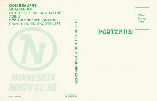 1982-83 Minnesota North Stars Postcards #NNO Don Beaupre Back