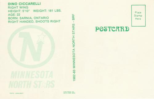 1982-83 Minnesota North Stars Postcards #NNO Dino Ciccarelli Back