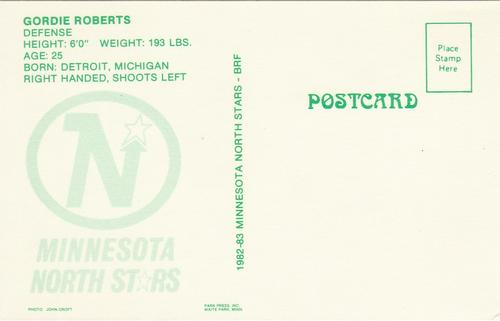 1982-83 Minnesota North Stars Postcards #NNO Gordie Roberts Back