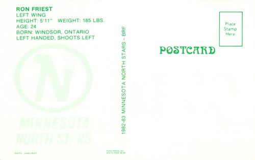 1982-83 Minnesota North Stars Postcards #NNO Ron Friest Back