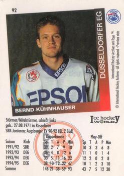 1995-96 IHA DEL (German) #92 Bernd Kuhnhauser Back