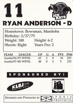 1997-98 Papa John's Austin Ice Bats (WPHL) #NNO Ryan Anderson Back