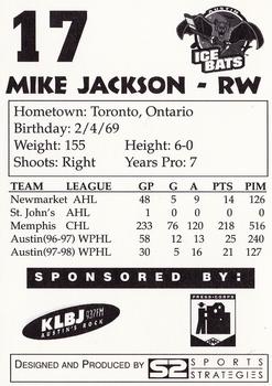 1997-98 Papa John's Austin Ice Bats (WPHL) #NNO Mike Jackson Back