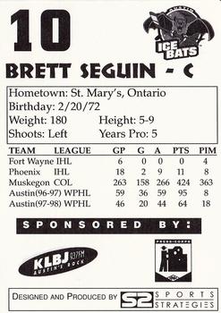 1997-98 Papa John's Austin Ice Bats (WPHL) #NNO Brett Seguin Back