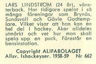 1958-59 Alfa Ishockey (Swedish) #662 Lars Lindstrom Back
