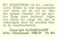 1958-59 Alfa Ishockey (Swedish) #664 Bo Sundstrom Back