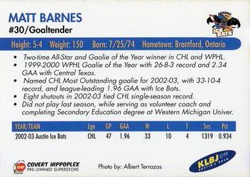 2004-05 Austin Ice Bats (CHL) #NNO Matt Barnes Back