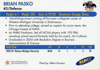 2004-05 Austin Ice Bats (CHL) #NNO Brian Pasko Back