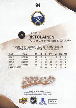 2017-18 Upper Deck MVP #94 Rasmus Ristolainen Back