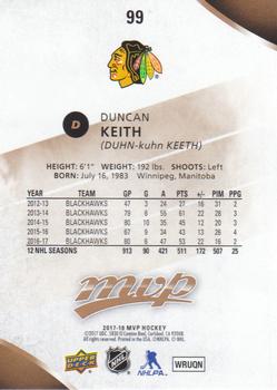 2017-18 Upper Deck MVP #99 Duncan Keith Back