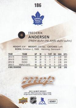 2017-18 Upper Deck MVP #186 Frederik Andersen Back