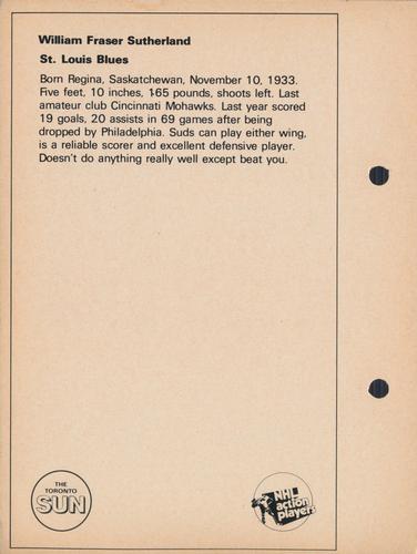 1971-72 Toronto Sun NHL Action Players #NNO William Fraser Sutherland Back