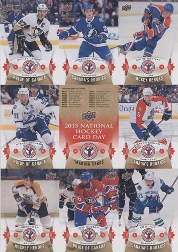 2015 Upper Deck National Hockey Card Day Canada - Sheets #NNO Sidney Crosby / Jonathan Drouin / Wayne Gretzky / Steven Stamkos / Checklist / Aaron Ekblad / Bobby Orr / P.K. Subban / Bo Horvat Front