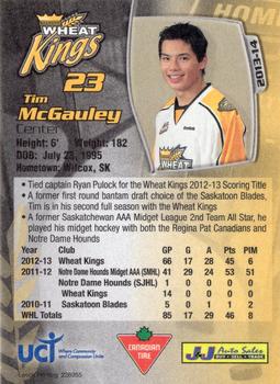2013-14 Aaron's Brandon Wheat Kings (WHL) #NNO Tim McGauley Back