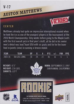 2017 Upper Deck National Hockey Card Day Canada - Victory Black Rookies #V-17 Auston Matthews Back